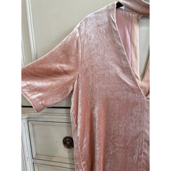A.L.C Chocker Plunging V Neck Pink Velvet Elbow Sleeve Top Size‎ 8 Silk Blend - Picture 5 of 15